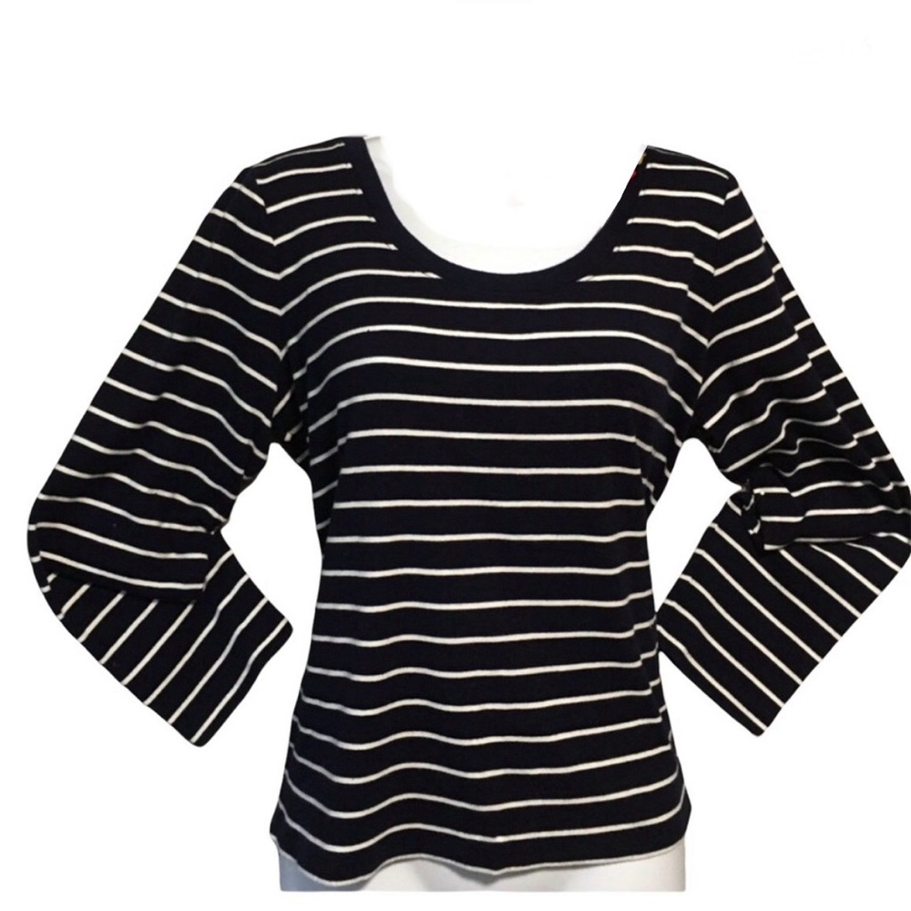 RALPH LAUREN LONG Sleeve Scoop neck XL BLACK & WHITE TOP PREPPY OFFICE CORE EUC